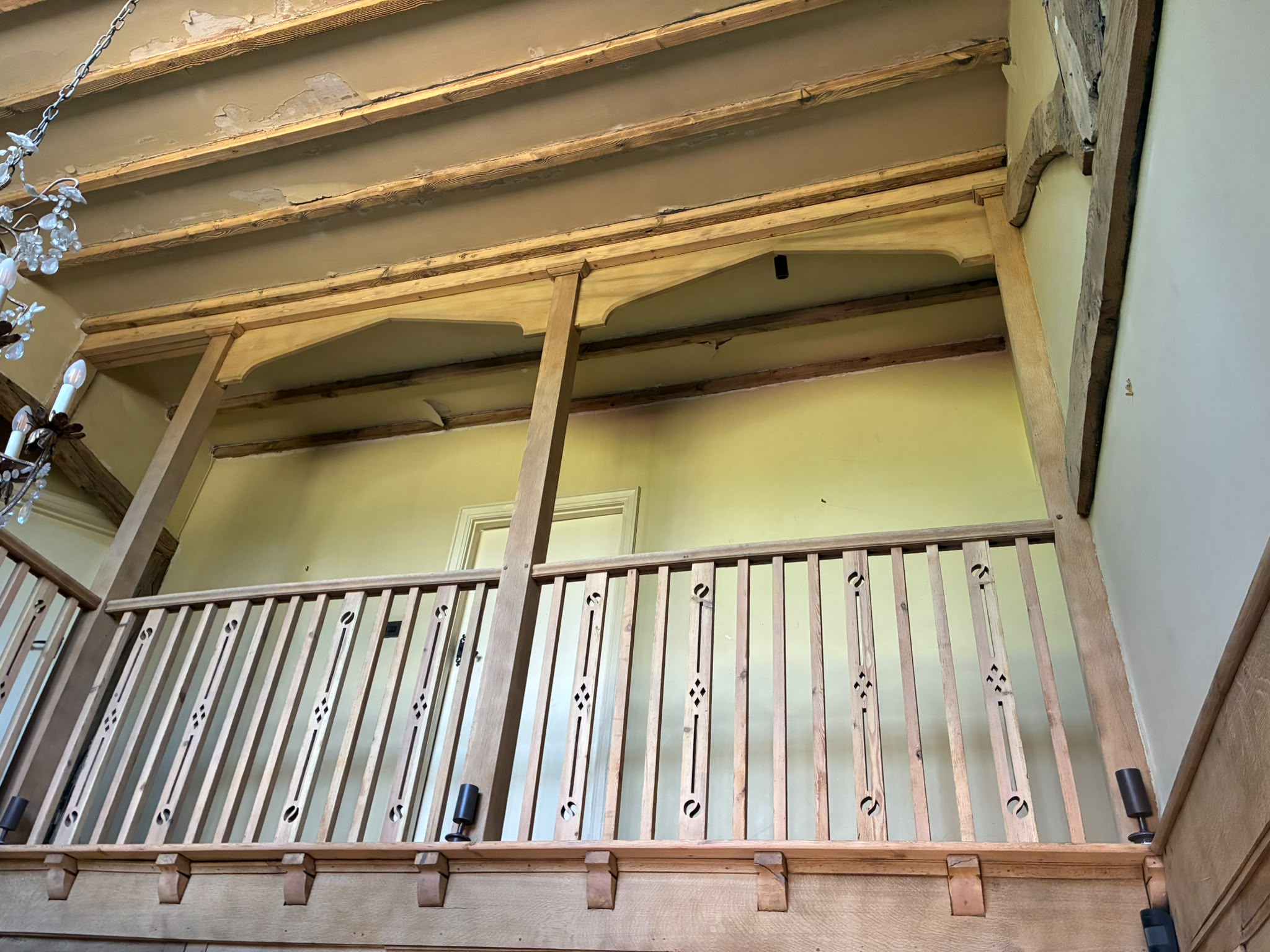 Grand Hall upper landing and exposed timber after restoration